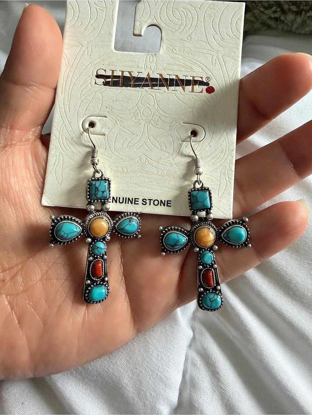 Shyanne Retro Revival Cross Earrings Turquoise & Silver
